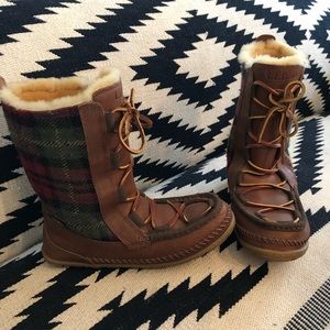 L.L. Bean Lace Up Boots- leather and plaid flannel